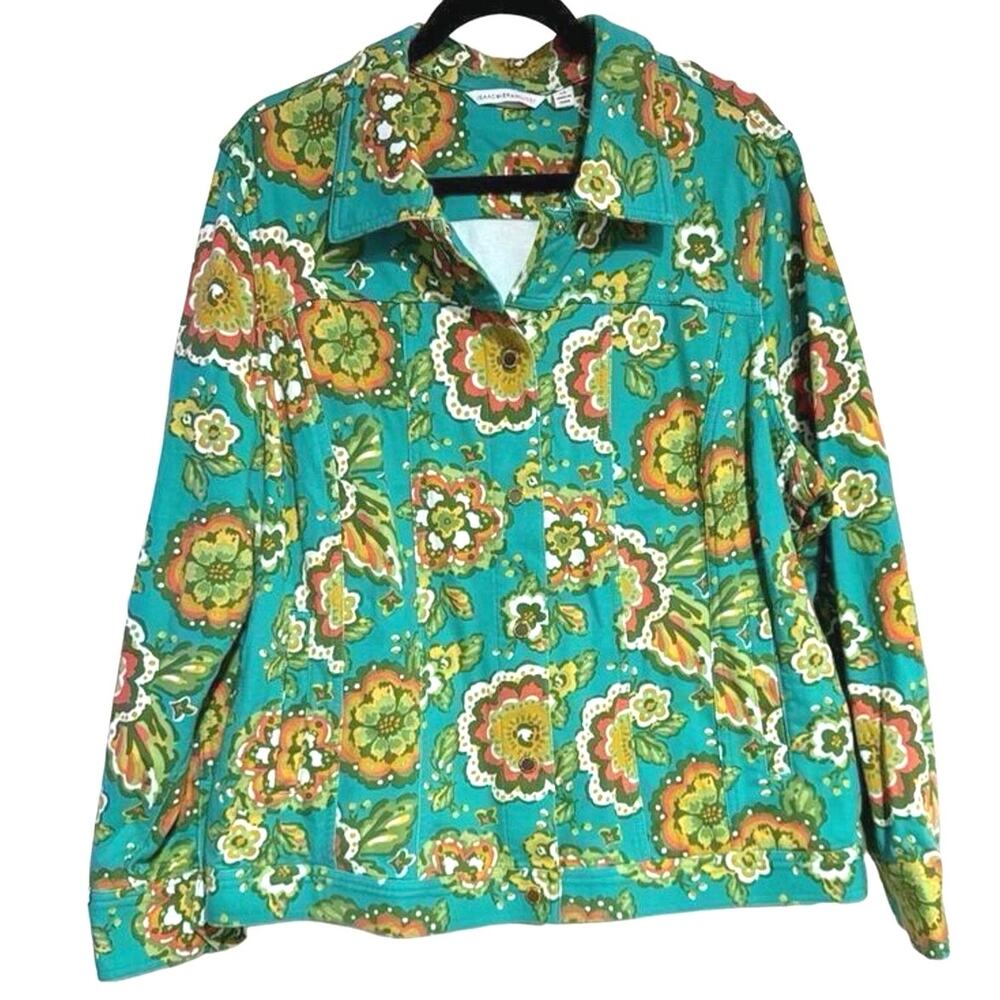 Isaac Mizarhi Live Top Womens Size 2X Multicolor Button-Down Cotton Blend Jacket